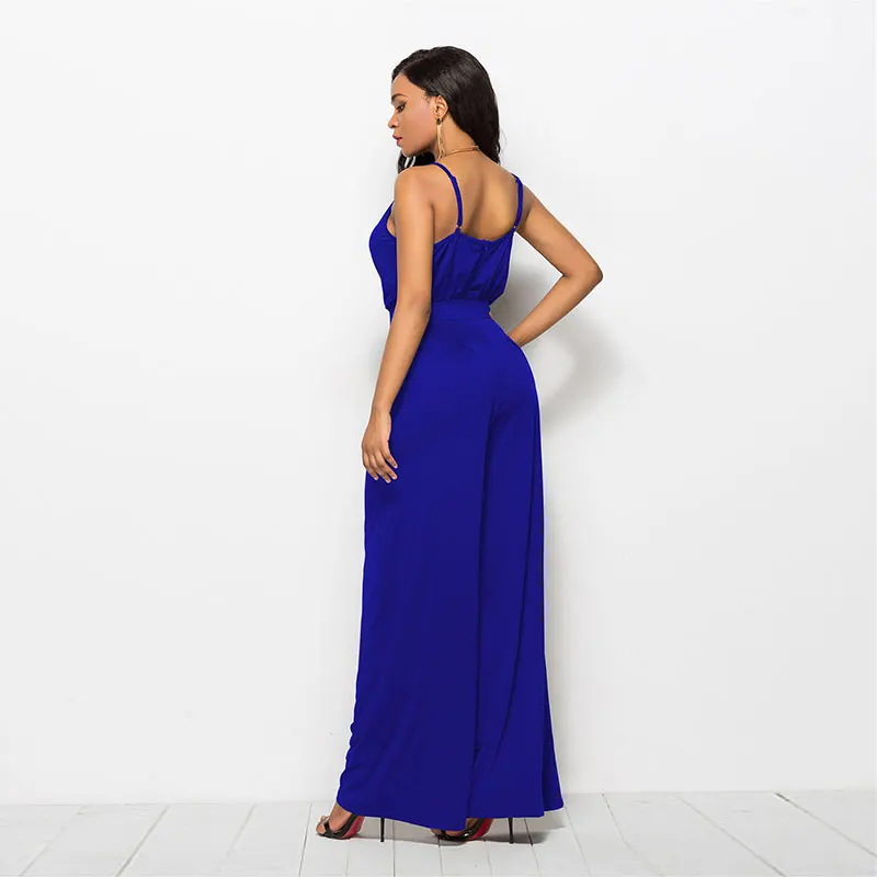 

Sexy Straps Wide-Leg Jumpsuit Women Summer Fashion Solid Deep V-Neck High Street Backless Female Rompers Playsuits Bodysuits New