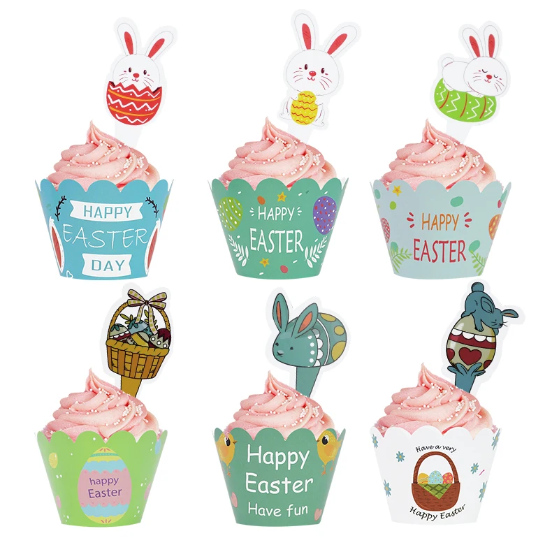 

12Pcs/Set Easter Party Egg Rabbit Paper Cupcake Wrappers Cake Cup Baking Supplies Kitchen Cake Tools DIY Cake Molds
