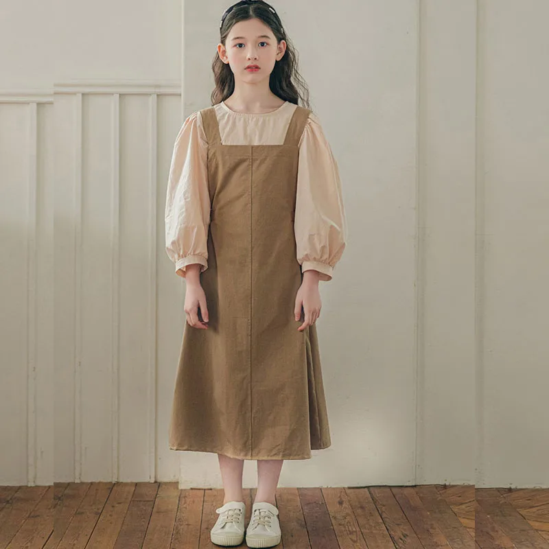 

Girls Clothes Sets Spring Autumn Kids Lantern Sleeve Blosues Tops + Sleeveless Dress 2 Pcs Suit School Children Clothing 6-16Y
