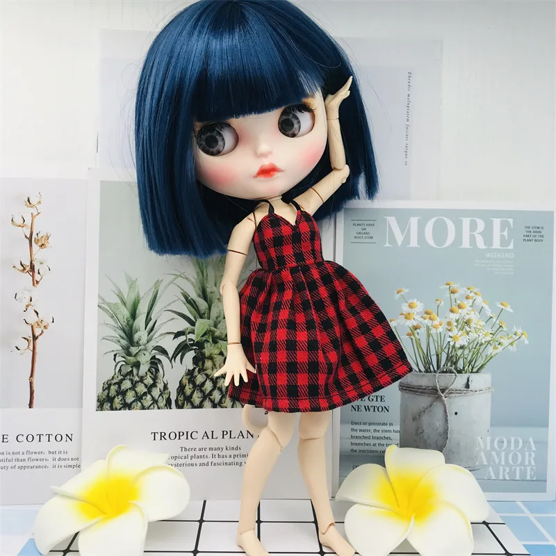 

New 1Pcs Plaid Polka Dot Pure Color Sexy Sling Dress 30cm Blyth Doll Clothes For Barbie Blyth Azone BJD 1/6 Doll Dress up