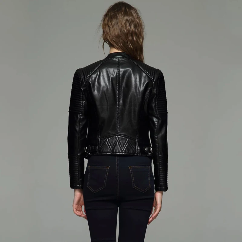 

TMOD272 New Autumn Winter Women Soft Faux Leather Jackets Coats Lady PU Motorcycle Black Zipper Coat Streetwear Biker Outerwear