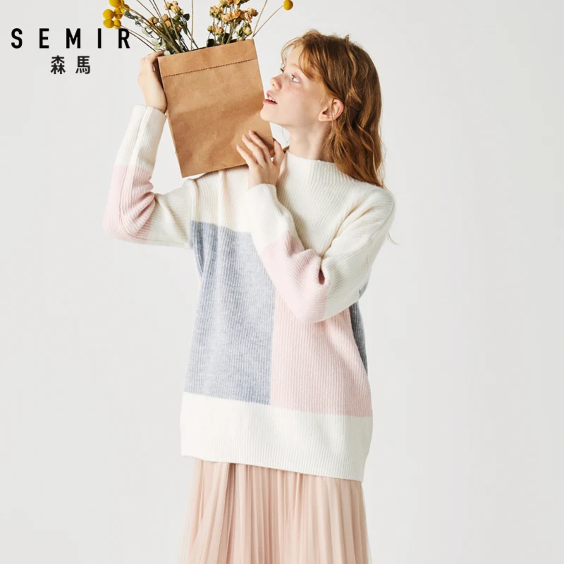 Женский свитер контрастных цветов SEMIR новинка зимы 2019 Свободный пуловер с