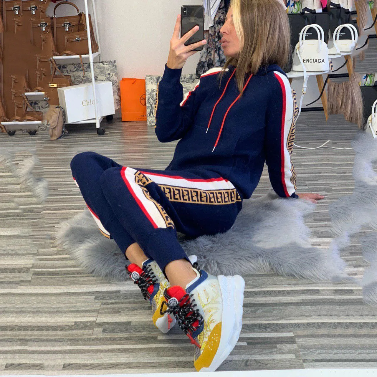 

Donsignet Fashion Women's Suit Spring New Casual Hooded Collar Pullover Stitching Street Style Regular Trousers Two-piece Suit