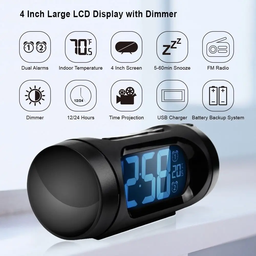 Electronic Desk Table Projector Watch with Back light Nixie Clock With Projection Time FM Radio LED Digital Alarm | Дом и сад