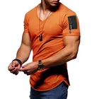 Летняя Повседневная футболка с v-образным вырезом и коротким рукавом, Мужская футболка для фитнеса, бодибилдинга, летняя хлопковая Футболка с молнией, топ размера плюс M-3XL
