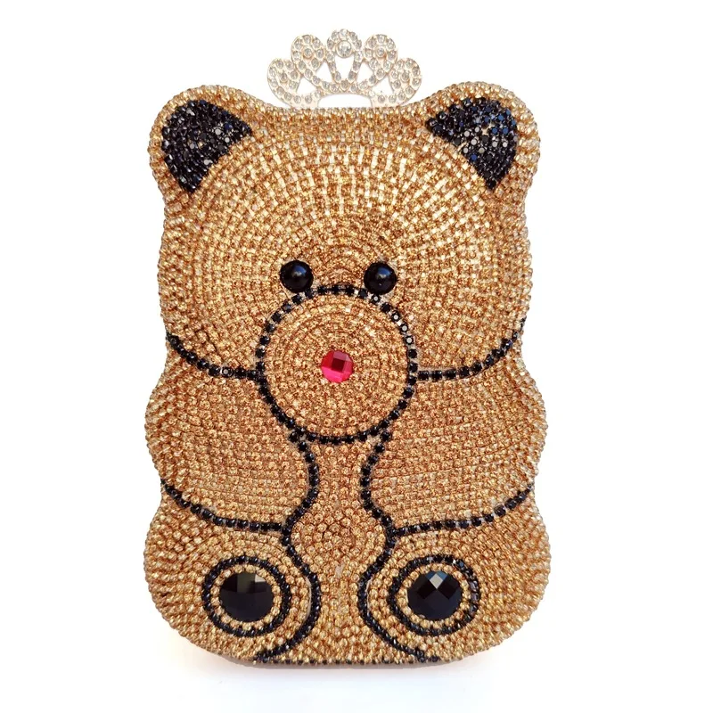 

High Quality Lady's Party Crystal Bear Clutch Bag Shinning Evening Bag Animal Purse Rhinestone Shoulder Bag