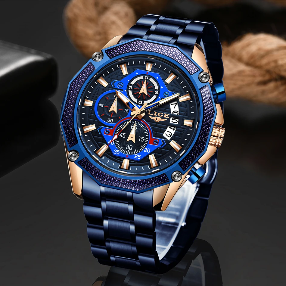 Relogio Masculino LIGE Топ Роскошные деловые мужские часы из нержавеющей стали водонепроницаемые армейские военные кварцевые часы мужские часы с большим циферблатом