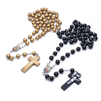 new handmade cropped needle wooden beads necklace cross religious christian catholic rosary ornaments jewelry accessories