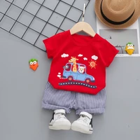 baby outfit for boys toddler kids clothing cartoon animal car pattern short sleeve striped pants suit fashion pullover top