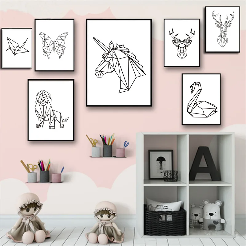 

Декор для детской комнаты в скандинавском стиле, Минималистичная линия, черно-белая декоративная живопись, креативный фон для гостиной, дивана