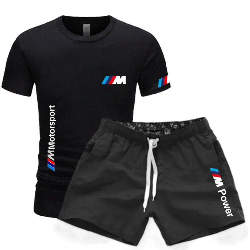 

2021 brand men's BMW Sweatshirt fashion summer men's cotton T-shirt + shorts casual suit sportswear men's wear