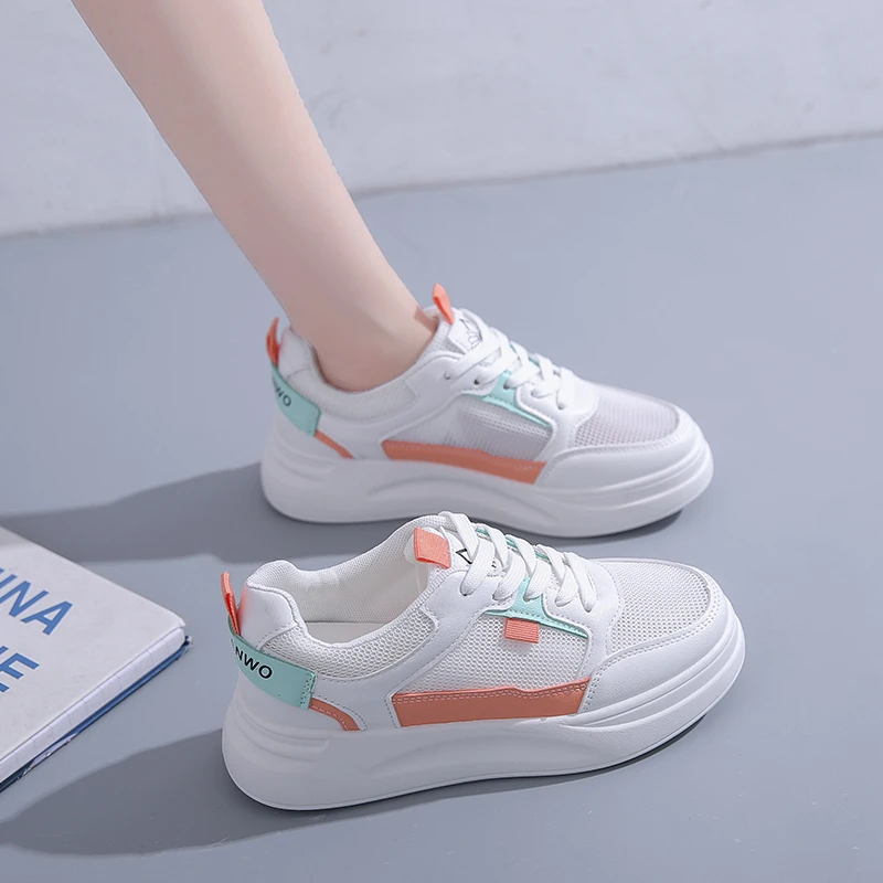 

Mesh Flat Women Shoes Summer Shoes Women Fashion Hollow Breathable Lace-Up Casual Ladies Shoes White Students Platform Sneakers