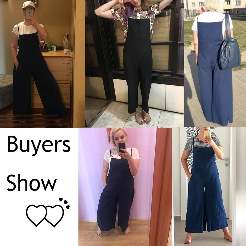 Женский хлопковый комбинезон размера плюс с широкими штанинами и карманами на