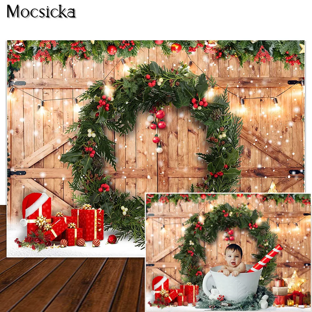 

Christmas Backdrop Brown Wooden Wall Photostudio Kids Portrait Photocall Child Family Photo Props Studio Booth Background
