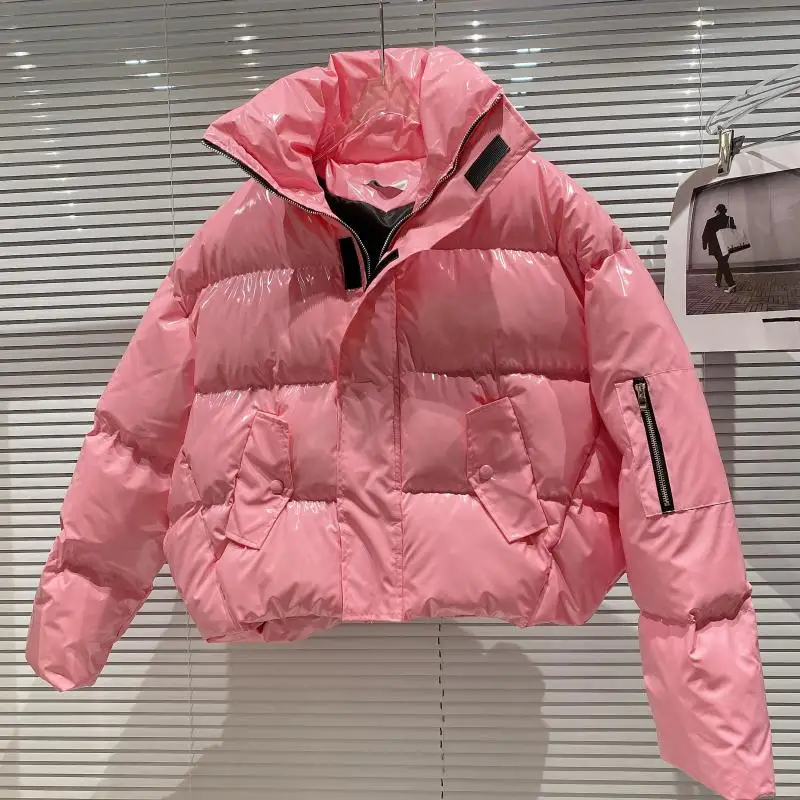 Новинка Зима 2021 нишевая цветная яркая лакированная хлопковая куртка на молнии с