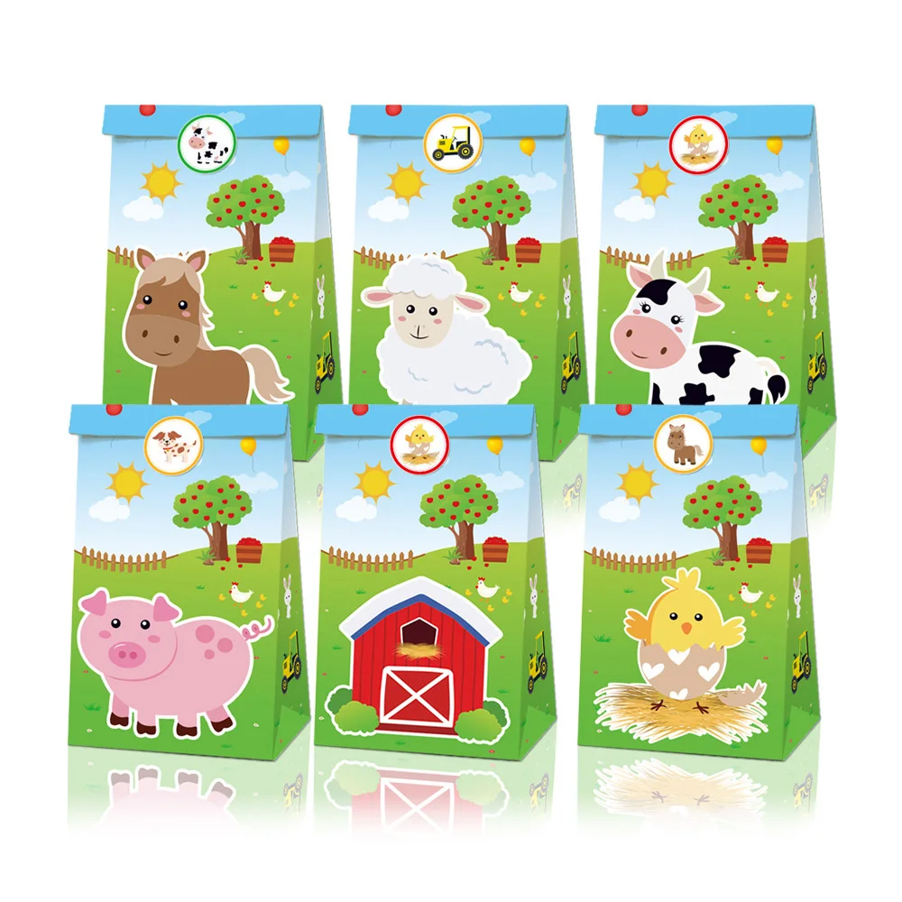 

1set Farm Party Paper candy bag 12 pcs and stickers 18 pieces Candy Bag for Farm Party gift Bag Holiday Birthday Candy Bag