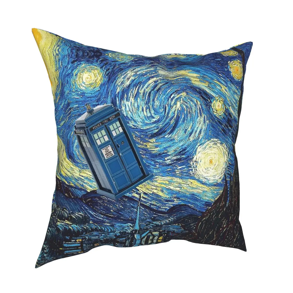 

Tardis Van Gogh Pillowcase Printed Fabric Cushion Cover Decorative Pillow Case Cover Home Zipper 45*45cm