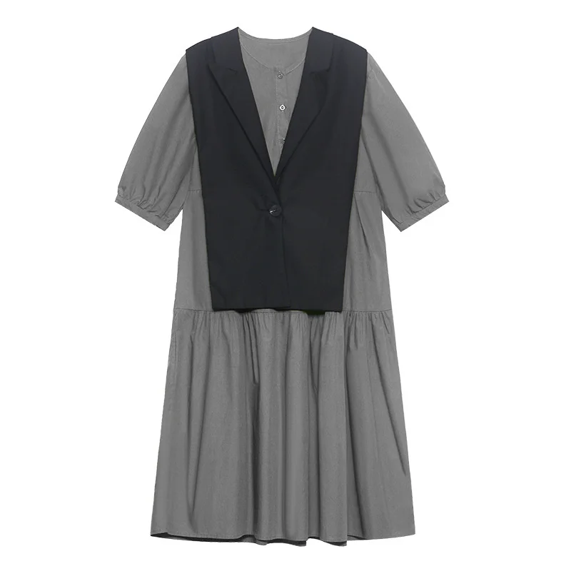 

QING MO Black Shawl And Solid Color Dress Women Two Piece Suit 2021 Spring Summer New Trend Loose Women Dress Suit ZWL086