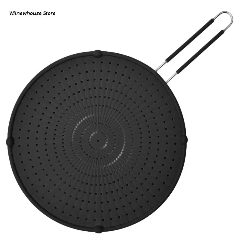 

F62A Nonstick Silicone Oil Grease Pan Multipurpose Splatter Screen Guard Lid with Handle for Easy Storage Kitchen Grease Shield