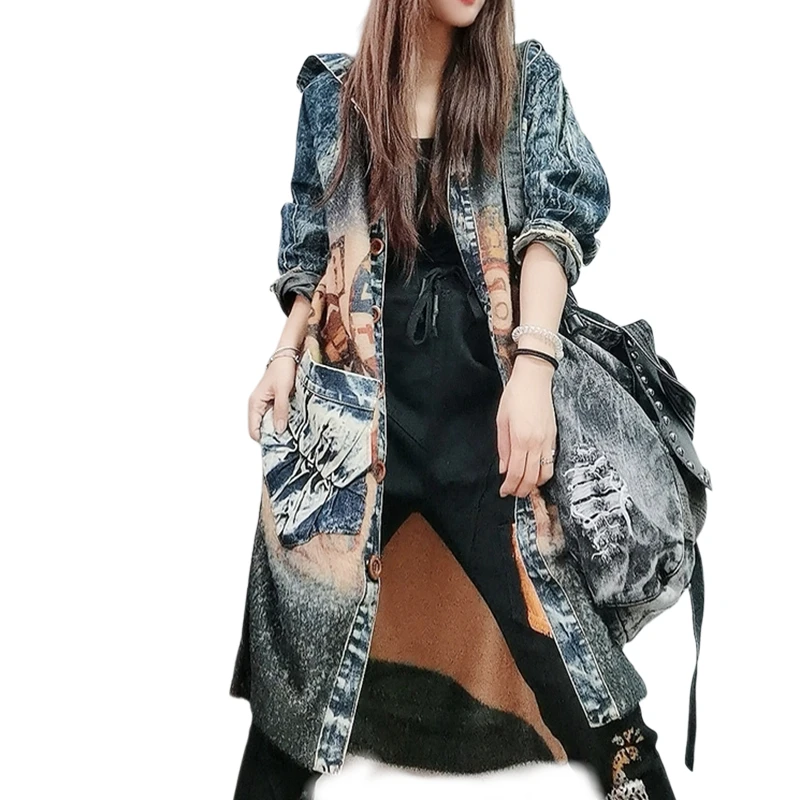 Cashmere Jacket Autumn Winter 2020 Women Large Size Loose Jean Patch Windbreaker Long Trench Coat korean clothes LT572S50 | Женская