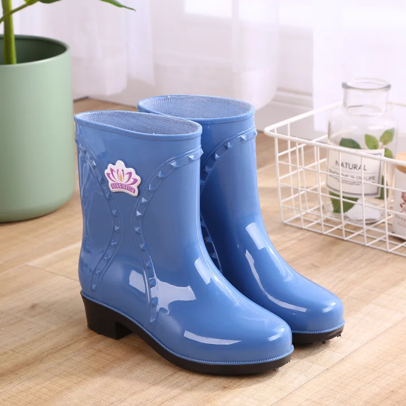 Women Mid-Calf Rainboots Spring Autumn Light Comfort Work Water Boots Female Outdoor Round Toe Waterproof PVC Shoes