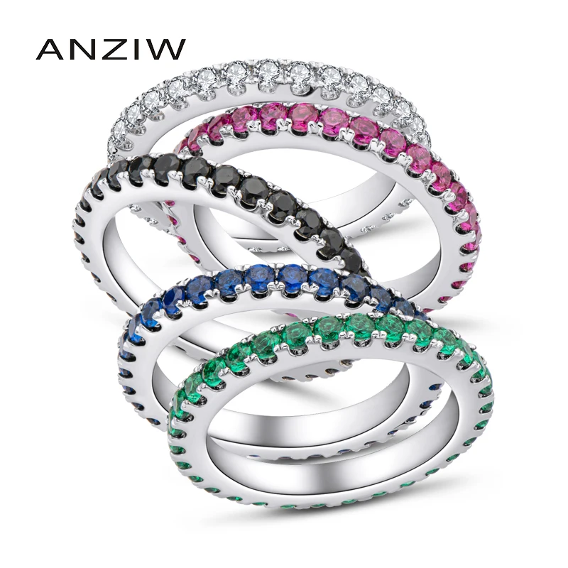 

ANZIW Eternity Rings 1.4mm Wedding Band 925 Sterling Silver Sona Simulated Diamond Engagement Jewelry for Women Bridal squillare