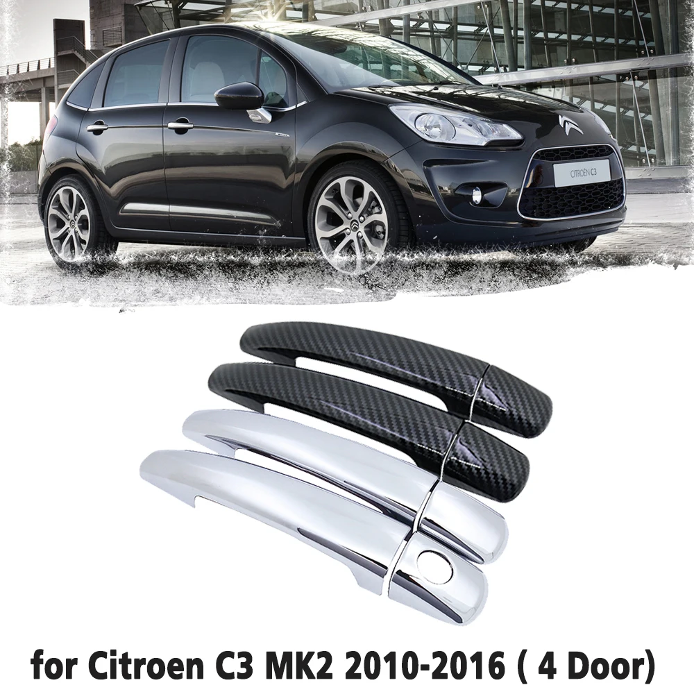 Black Carbon Fiber Car handle Or ABS Chrome Door Handles Cover for Citroen C3 Mk2 2010~2016 Car Accessories Auto Styling 2011
