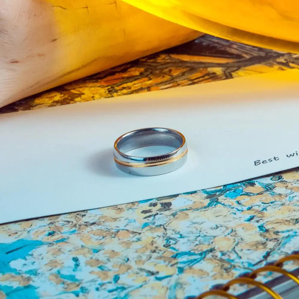 Парные кольца из нержавеющей стали 6 мм Серебряное свадебное кольцо с кристаллом