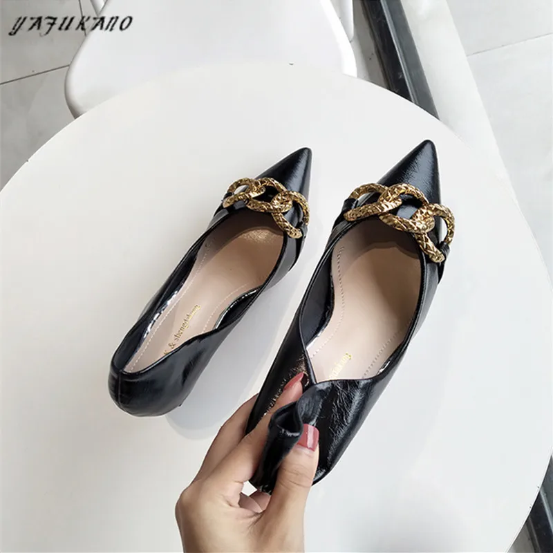 

Sexy Pointed Toe Soft Leather Cozy High Heels Thin Heels Womens Pumps Ladies Office Work Shoes Metal Buckle Party Dress Shoes