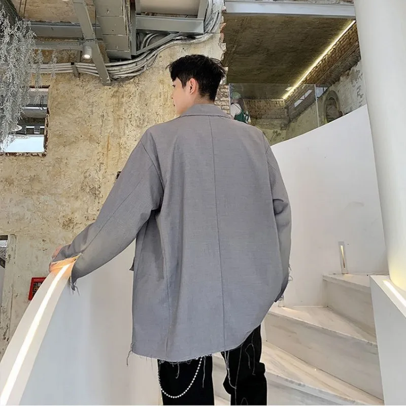 

Design Casual Blazer Men 2021 Autumn Metal Decoration Loose Suit Jacket Fashion Single Breasted Tassel Outerwear Black/Gray