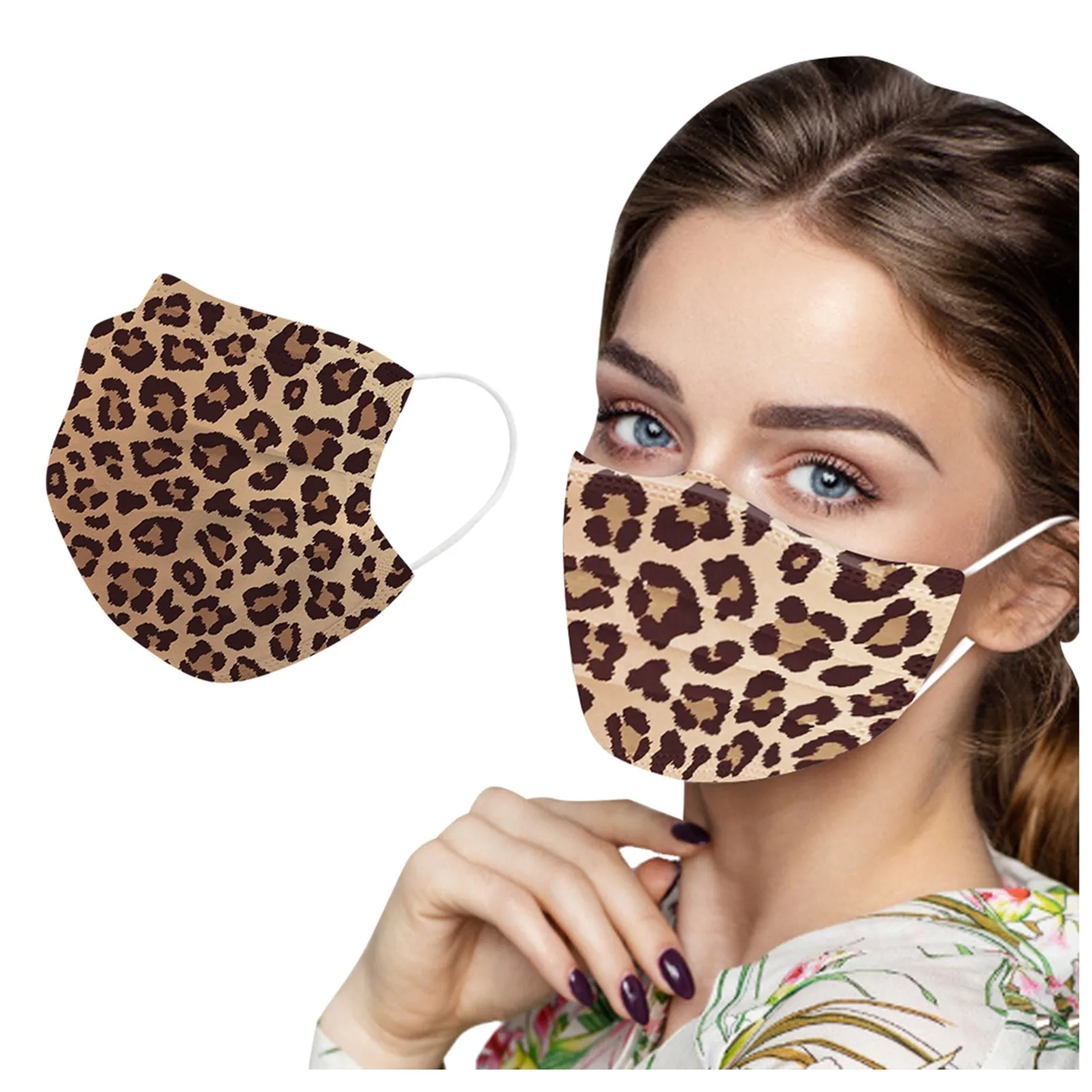 

50pcs Adult Three-layer Disposable Dust-proof Protective Cartoon Leopard Printing Mask Woman Fashion