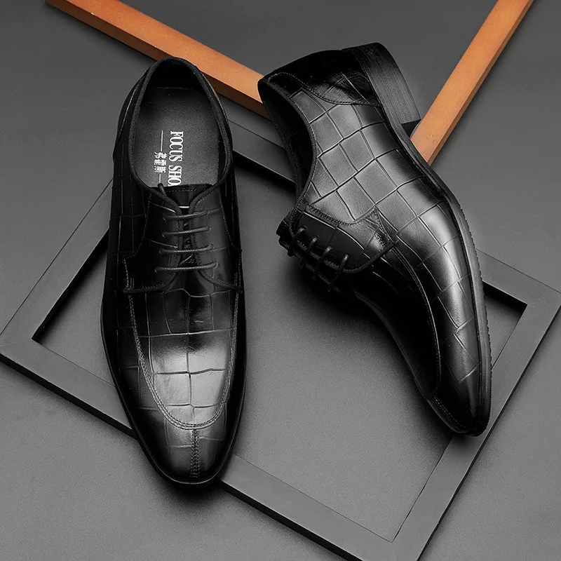 Мужская кожаная обувь Формальные модельные туфли на шнуровке Модная элегантная