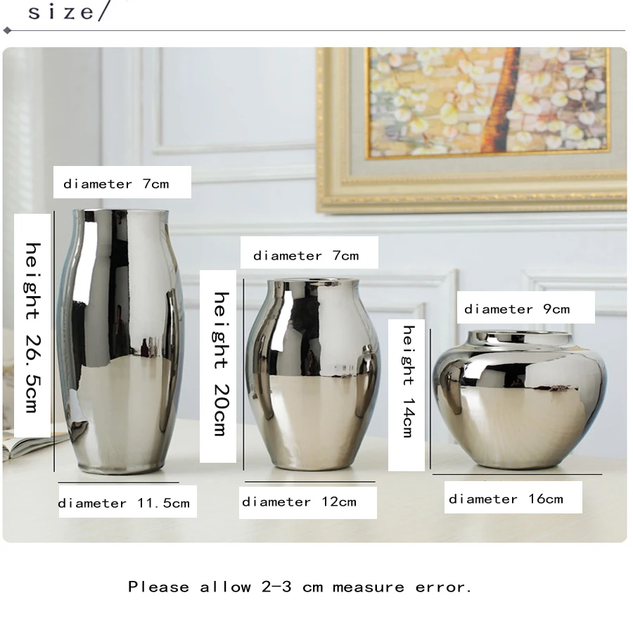 Серебряная декоративная керамическая ваза с золотым покрытием для дома гостиной