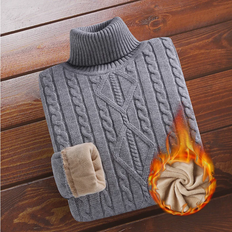 

Men's Velvet Thickened Sweater Men's Winter Turtleneck Base Shirt Thick Knitted Shirt Warm Men's Inner Clothes