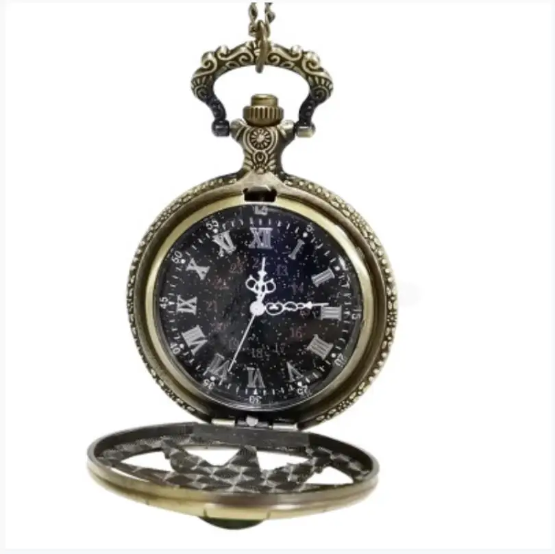 

New starry sky literal ship rudder hollow diamond retro bronze quartz pocket watch wholesale necklace flip pocket watch manufact