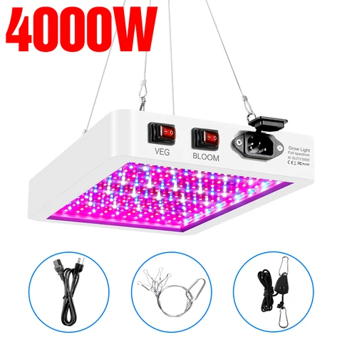 Светодиодная лампа для выращивания растений, 5000 Вт, 220 В, полного спектра, 4000 Вт, 110 В, для гидропоники
