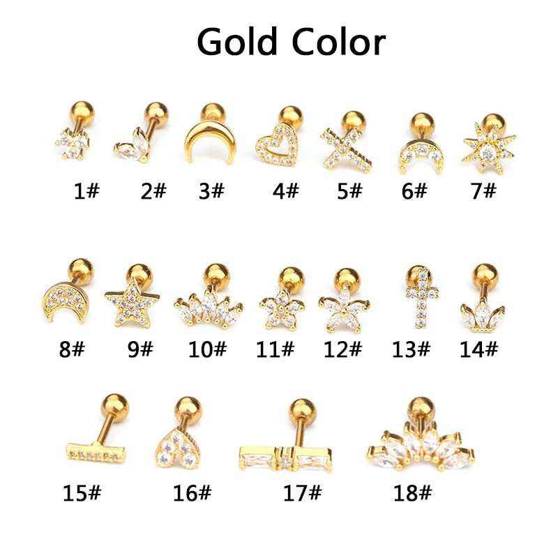 10 шт./лот серьги-гвоздики в форме цветка звезды сердца луны циркона