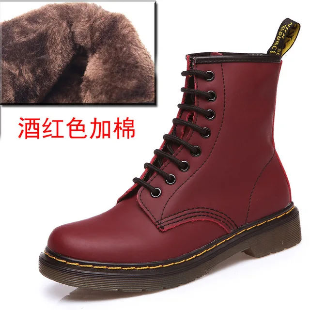 Cherry Plus velvet Модные ботильоны; Зимние ботильоны; женские ботинки из искусственной кожи; Рабочая обувь; женская обувь на шнуровке с круглым носком; Цвет Черный; L238 - Цвет: Cherry Plus velvet