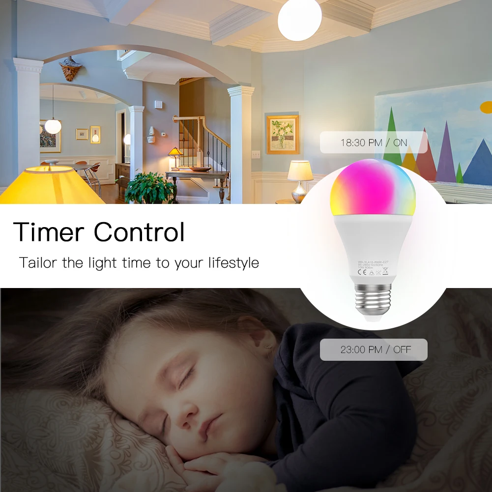 WiFi Smart LED Dimmable Lamp 10W RGB C+W Life Tuya App Remote Control Work with Alexa Echo Google Home E27 | Обустройство дома