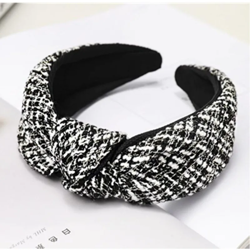 

Summer Plaids Headband Wide for Women Hair Accessories Top Bow Knot Hairband Solid Adults Trendy Headdress Hair Band Headband