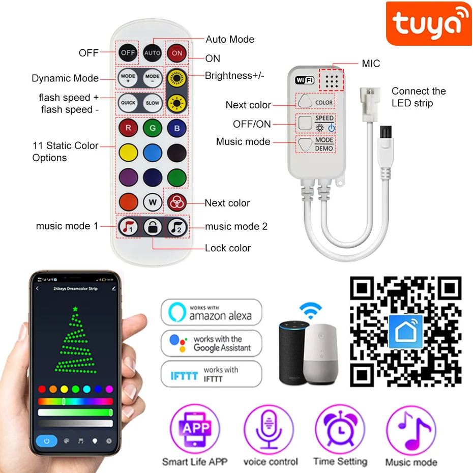 Светодиодная лента Tuya Dream Color гибкая ленсветильник для украшения комнаты 12 В