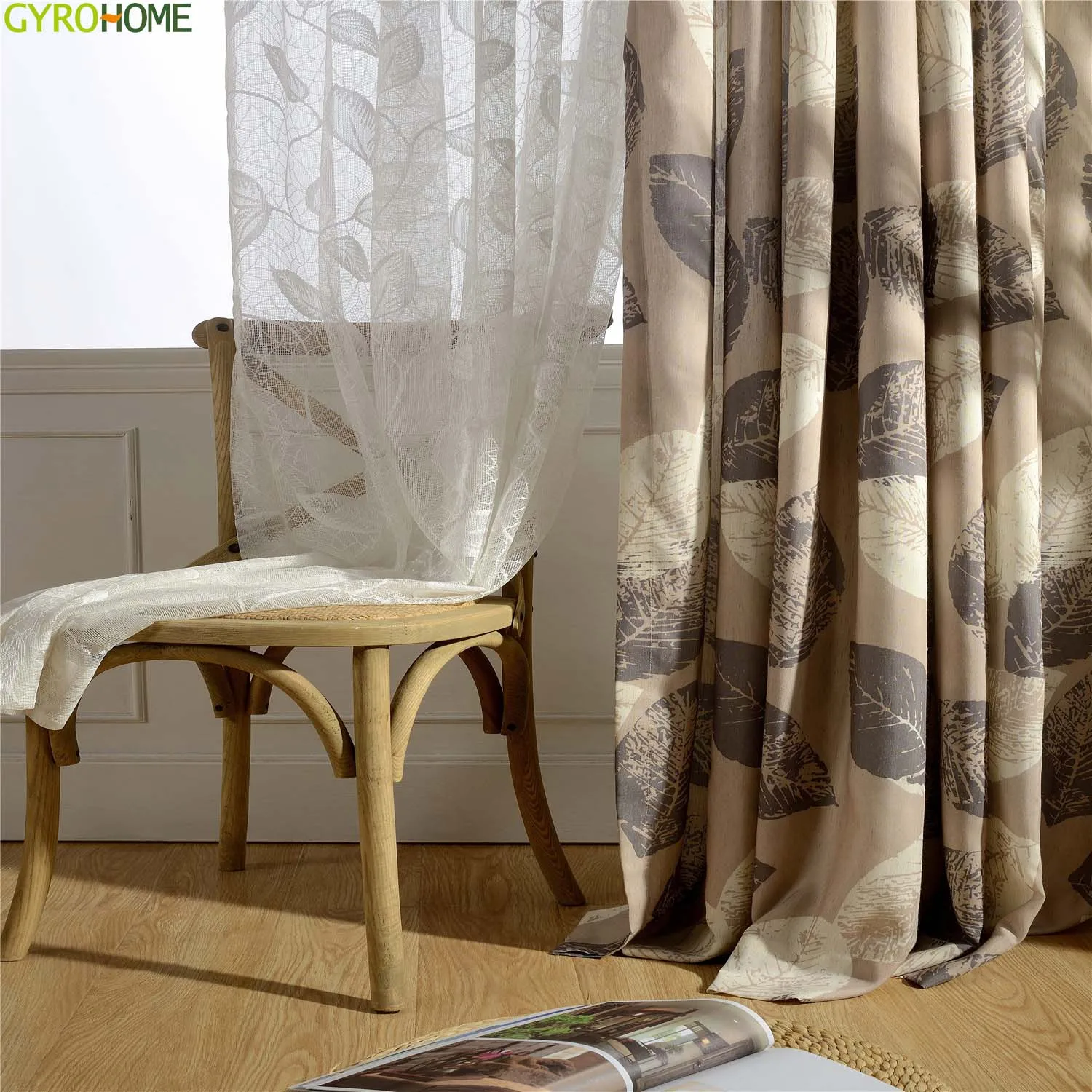 

Modern leaves printed blackout curtains for bedroom living room finished Drapes For window blinds