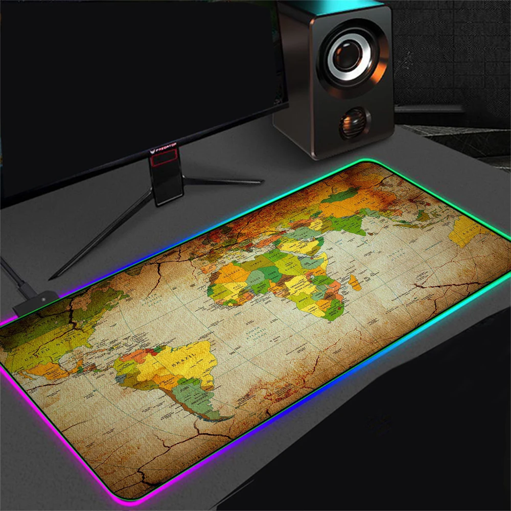 

Большой игровой коврик для мыши RGB с изображением старой карты мира, Нескользящий Резиновый Настольный коврик, коврик для компьютера, коври...