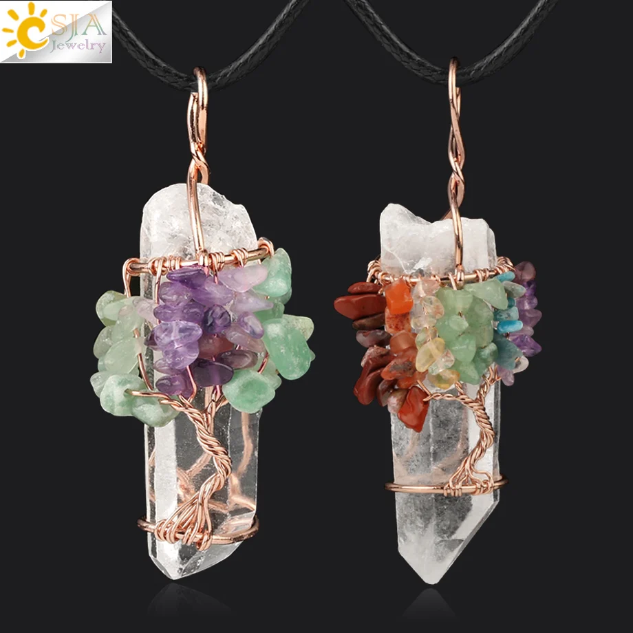 Csja натуральный камень кристалл кварц 7 Чакр ожерелья и подвески Дерево жизни