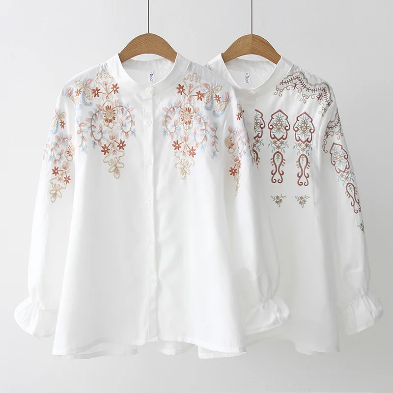 Блузка женская демисезонная с цветочной вышивкой 2020|Рубашки| |
