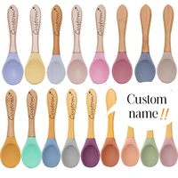 custom name baby wooden spoon silicone soft spoon bpa free food grade silicone kids feeding spoon baby feeding children%e2%80%99s gifts