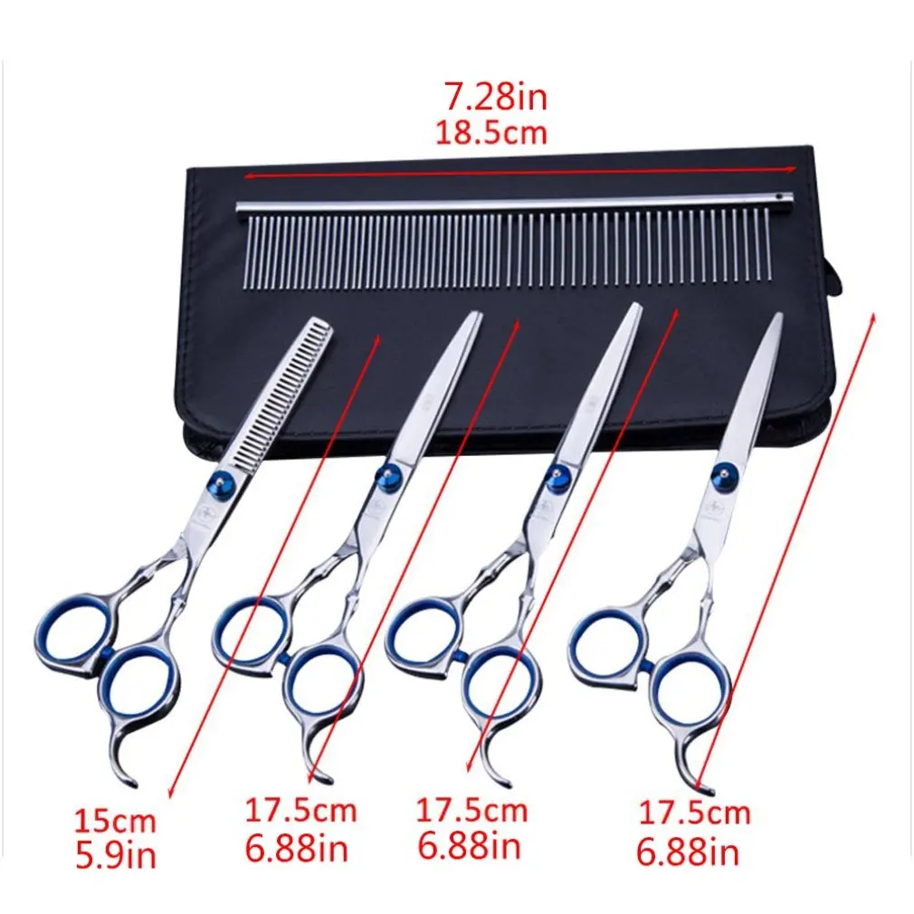 

5pcs/Set Stainless Steel Pet Dogs Grooming Scissors Suit Hairdresser Scissors For Dogs Professional Animal Barber Cutting Tools