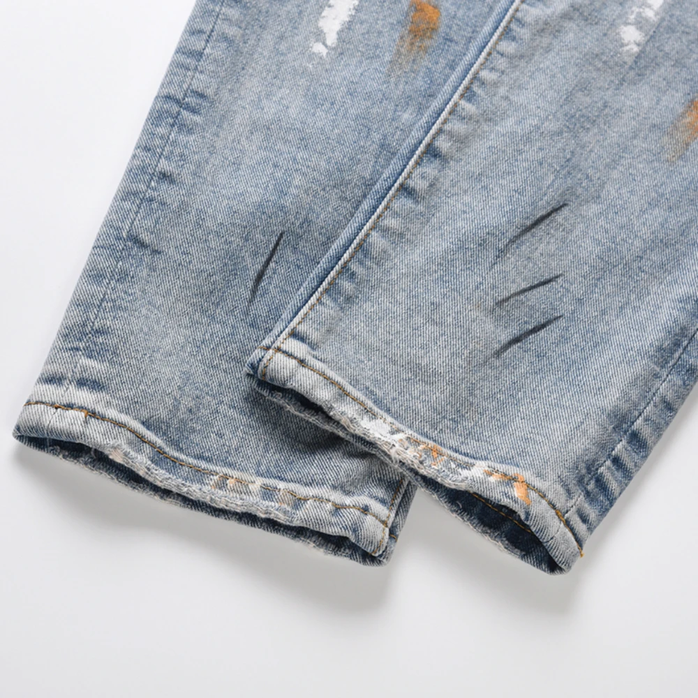 

Multicolor Painted Jeans Slim Fit Blue Jogger Pants Autumn Streetwear