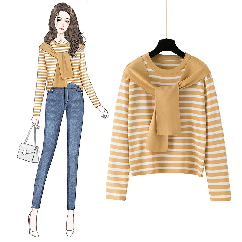 

Women's Thin Spring Korean 2021 New Knitted Top Striped Slim Long-sleeved Short Sweater Ice Silk Soft Comfortable Knitwear Sweet