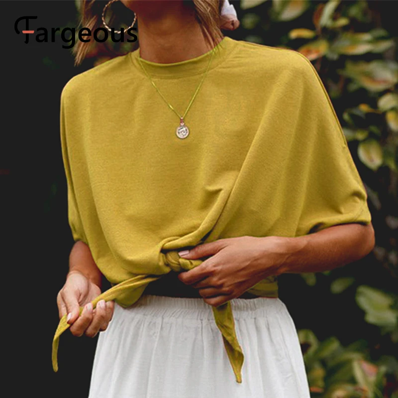 Женская футболка с коротким рукавом Fargeous повседневная однотонная уличная бантом